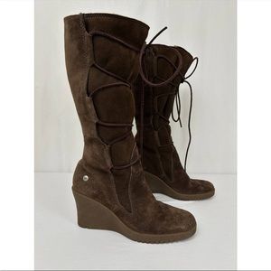 UGG Australia 5596 Womens Brown Suede Wedge Heel ELSEY Shearling Boots Size US 7